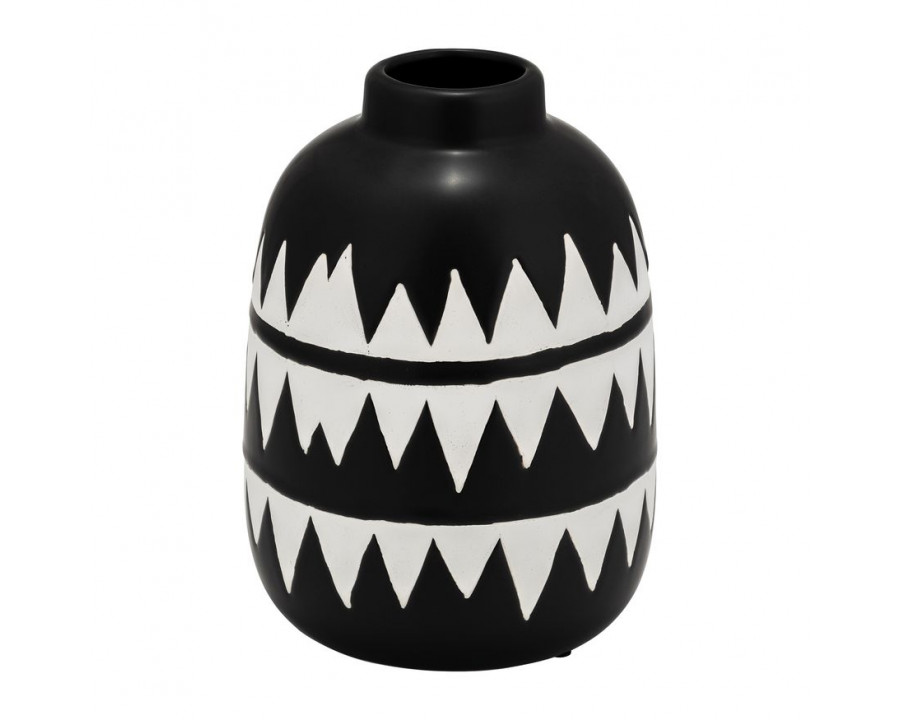 Sagebrook 9" Ceramic Tribal Flower Vase - Black/White