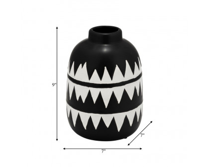 Sagebrook 9" Ceramic Tribal Flower Vase - Black/White