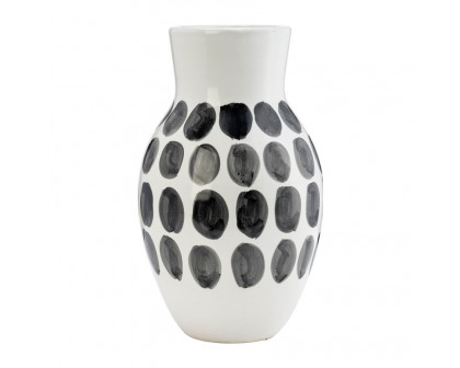 Sagebrook 10" Ceramic Black Polk-a-dot Flower Vase - White