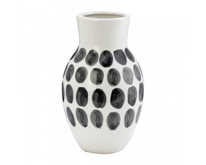 Sagebrook 10" Ceramic Black Polk-a-dot Flower Vase - White