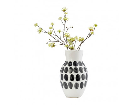 Sagebrook 10" Ceramic Black Polk-a-dot Flower Vase - White