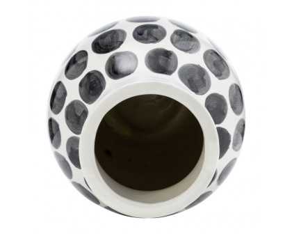 Sagebrook 10" Ceramic Black Polk-a-dot Flower Vase - White