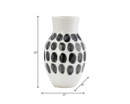 Sagebrook 10" Ceramic Black Polk-a-dot Flower Vase - White