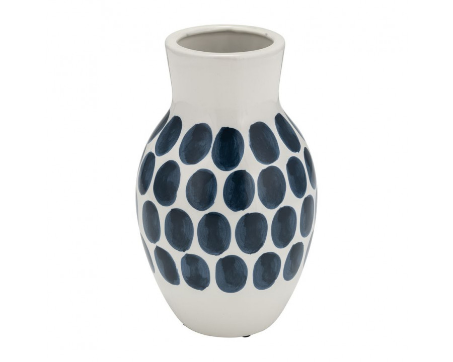 Sagebrook 10" Ceramic Navy Polk-a-dot Flower Vase - White