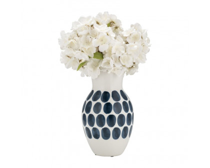 Sagebrook 10" Ceramic Navy Polk-a-dot Flower Vase - White