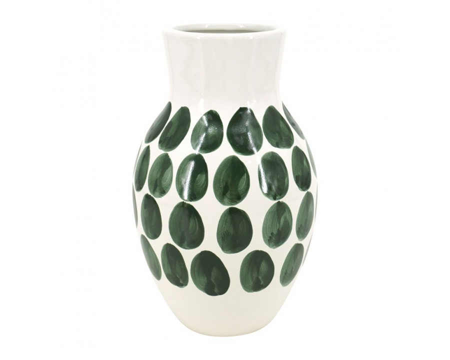 Sagebrook 10" Ceramic Forest Green Polk-a-dot Flower Vase - White