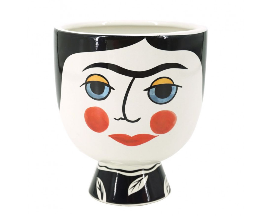 Sagebrook 7" Ceramic Frida Face Flower Vase - Black/White