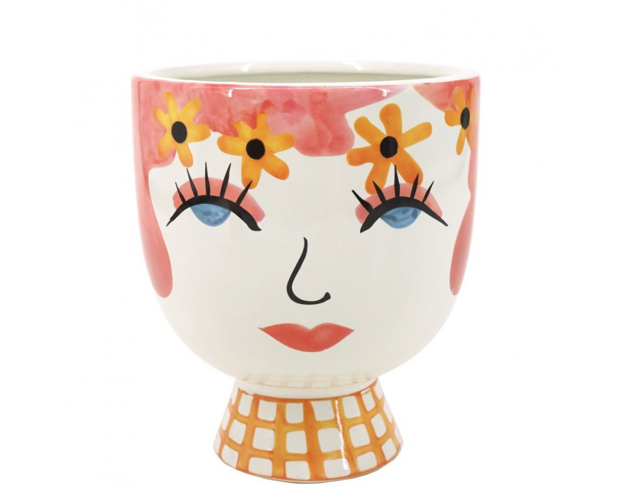 Sagebrook - 7" Ceramic Pretty Eyelash Flower Vase in Pink/White