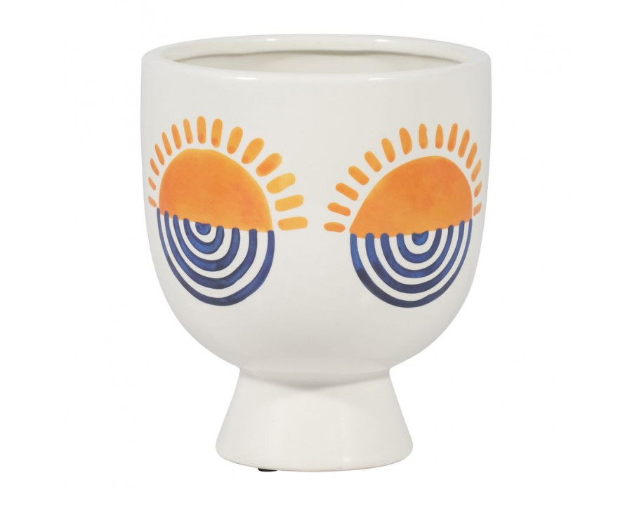 Sagebrook - 7" Ceramic Sunrise Eyes Flower Vase in White/Orange/Blue