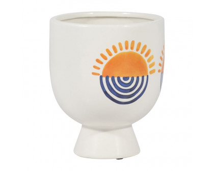 Sagebrook - 7" Ceramic Sunrise Eyes Flower Vase in White/Orange/Blue