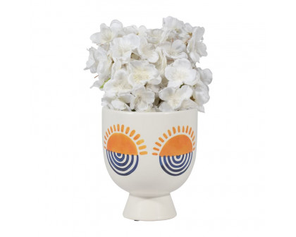 Sagebrook - 7" Ceramic Sunrise Eyes Flower Vase in White/Orange/Blue