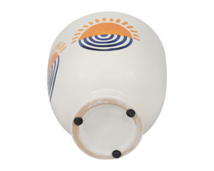 Sagebrook - 7" Ceramic Sunrise Eyes Flower Vase in White/Orange/Blue