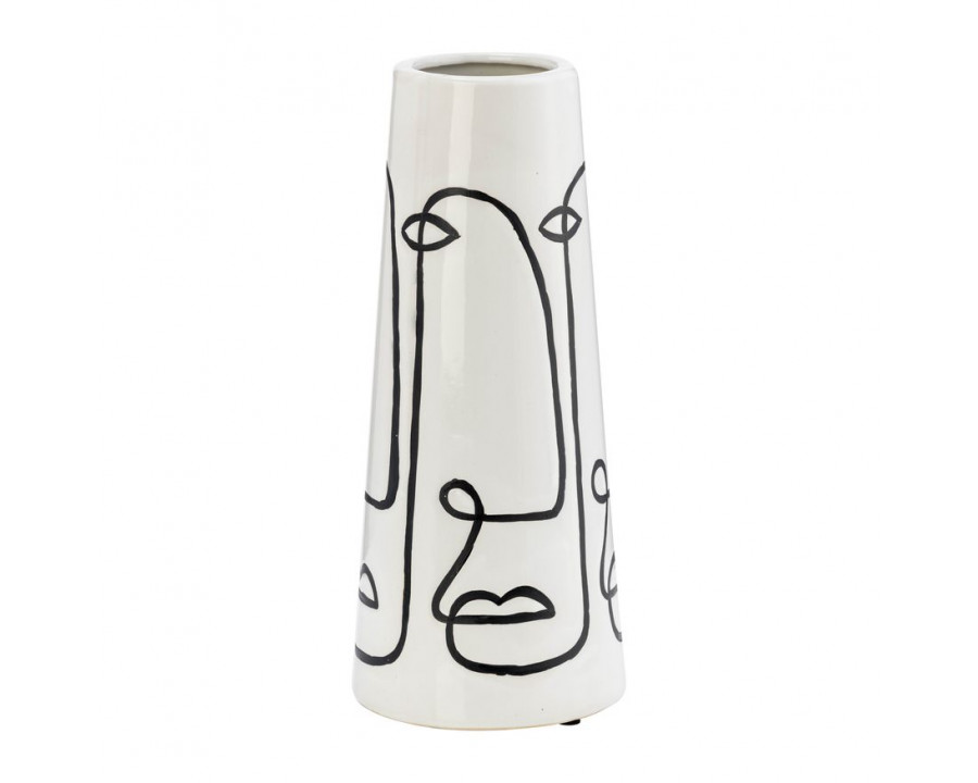 Sagebrook - 11" Ceramic Geo Funny Face Flower Vase in White/Black