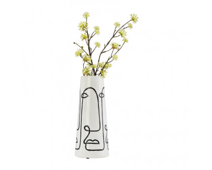 Sagebrook - 11" Ceramic Geo Funny Face Flower Vase in White/Black