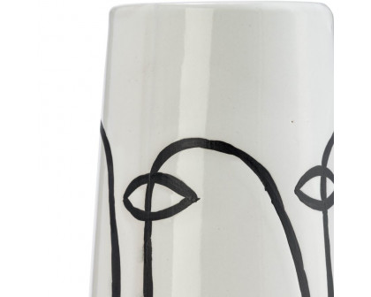 Sagebrook - 11" Ceramic Geo Funny Face Flower Vase in White/Black