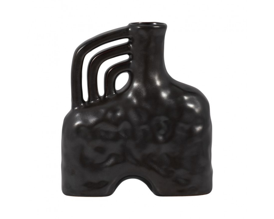 Sagebrook 8" Ceramic Metallic Triple Handle Vase - Black