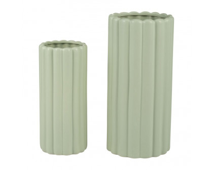 Sagebrook 10"/13" Ceramic Ribbed Vases (Set Of 2) - Cucumber