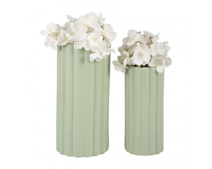 Sagebrook 10"/13" Ceramic Ribbed Vases (Set Of 2) - Cucumber