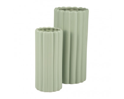 Sagebrook 10"/13" Ceramic Ribbed Vases (Set Of 2) - Cucumber