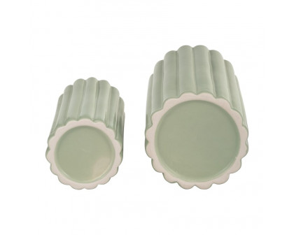 Sagebrook 10"/13" Ceramic Ribbed Vases (Set Of 2) - Cucumber