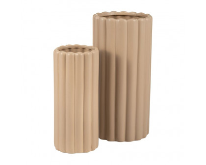 Sagebrook 10"/13" Ceramic Ribbed Vases (Set Of 2) - Irish Cream