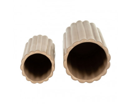 Sagebrook 10"/13" Ceramic Ribbed Vases (Set Of 2) - Irish Cream