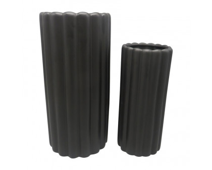 Sagebrook 10"/13" Ceramic Ribbed Vases (Set Of 2)