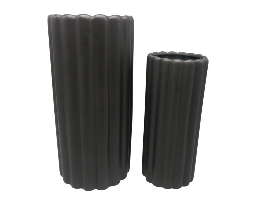 Sagebrook 10"/13" Ceramic Ribbed Vases (Set Of 2) - Black