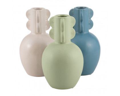 Sagebrook 9" Ceramic Eared Vase - Cotton