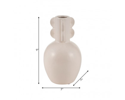 Sagebrook 9" Ceramic Eared Vase - Cotton