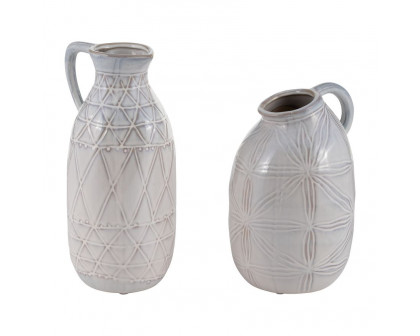 Sagebrook - 8" Ceramic Tribal Pitcher in Ivory