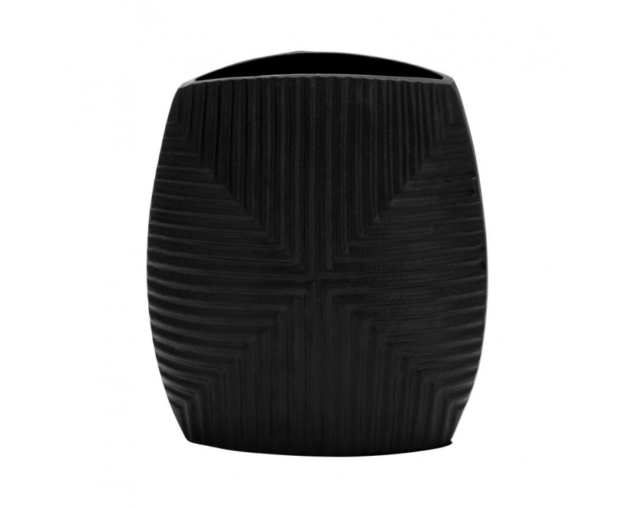 Sagebrook 10" Metal Ribbed Vase - Matte Black