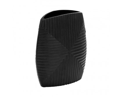 Sagebrook 10" Metal Ribbed Vase - Matte Black