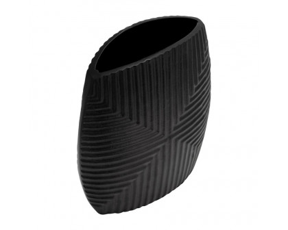 Sagebrook 10" Metal Ribbed Vase - Matte Black