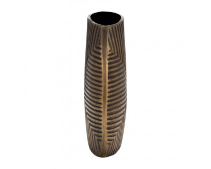 Sagebrook 12" Metal Ribbed Vase - Brass Antique