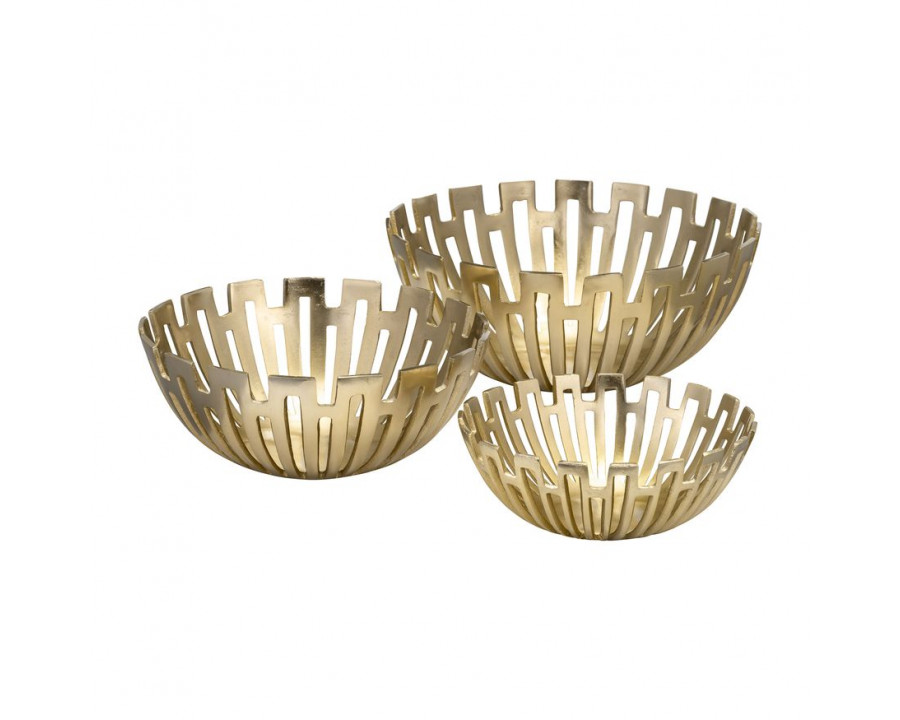 Sagebrook 11"/14"/16" Metal Geometric Bowls (Set Of 3) - Gold