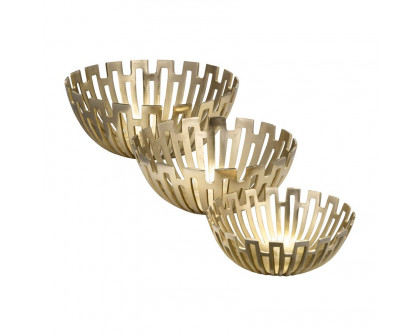 Sagebrook 11"/14"/16" Metal Geometric Bowls (Set Of 3) - Gold