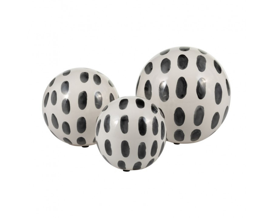 Sagebrook - 4"/5"/6" Ceramic Spotted Orbs (Set Of 3) in Black/White