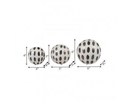 Sagebrook - 4"/5"/6" Ceramic Spotted Orbs (Set Of 3) in Black/White