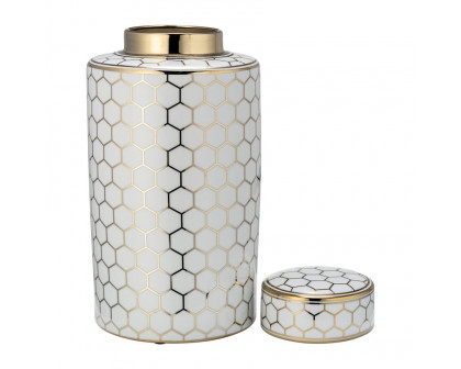 Sagebrook 16" Ceramic Honeycomb Jar With Lid - Gold