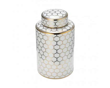 Sagebrook 12" Ceramic Honeycomb Jar With Lid - Gold