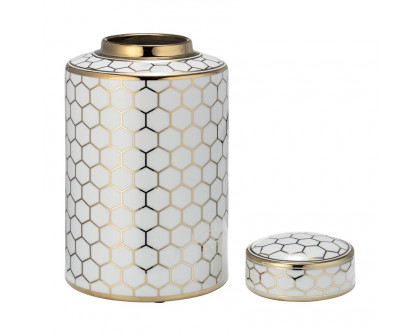 Sagebrook 12" Ceramic Honeycomb Jar With Lid - Gold