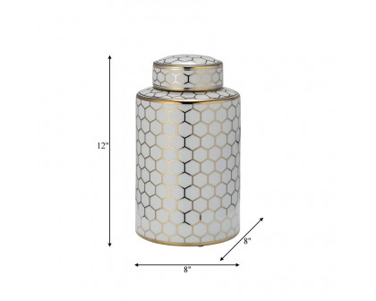 Sagebrook 12" Ceramic Honeycomb Jar With Lid - Gold