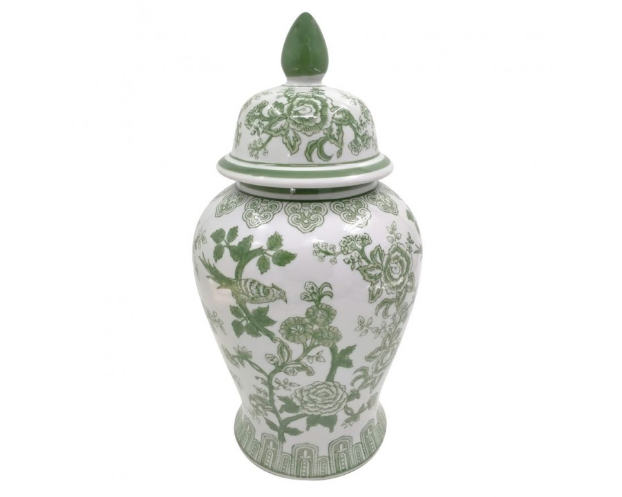 Sagebrook 18" Ceramic Temple Jar Bird/Flower - Green