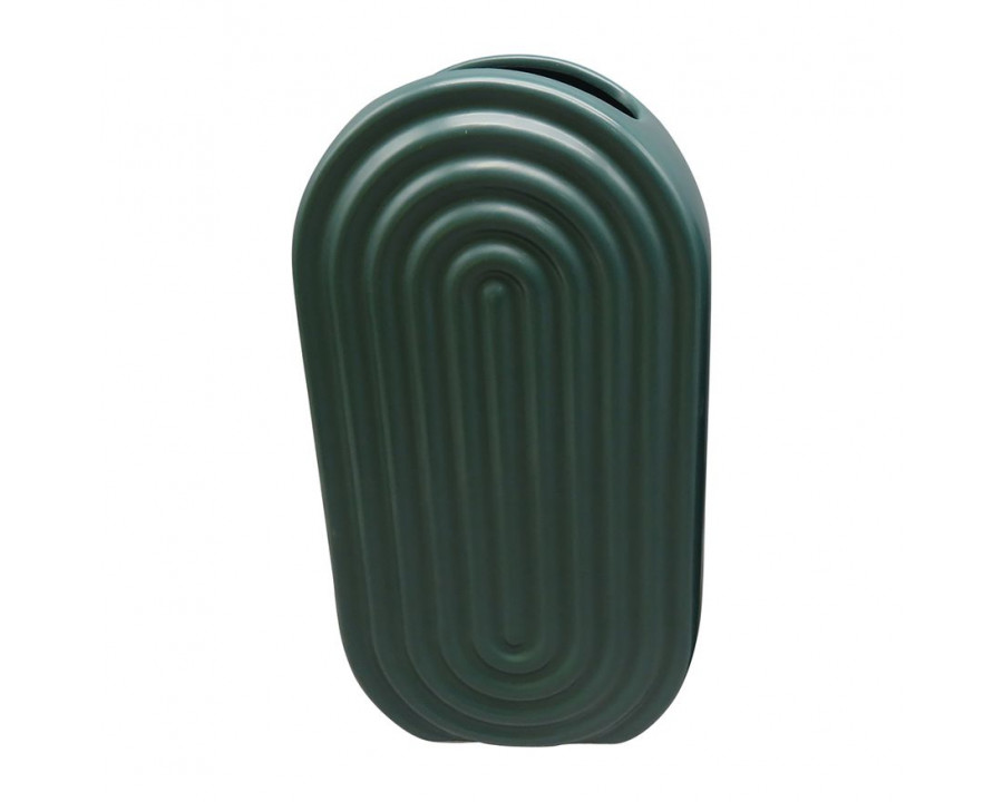 Sagebrook 11" Ceramic Oval Ridged Vase - Deep Teal