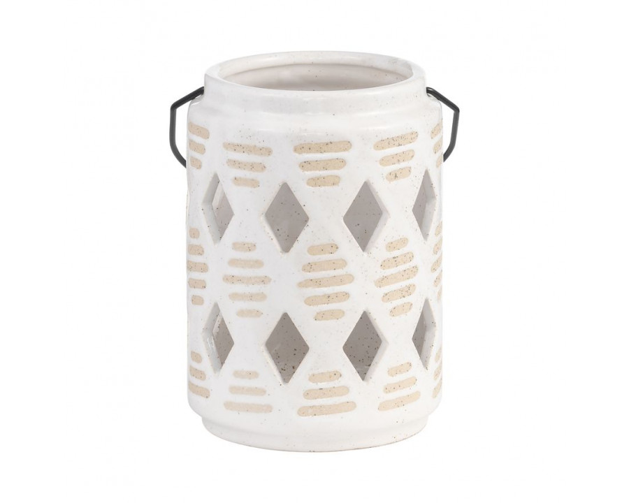 Sagebrook 6" Ceramic Diamond Cut Out Lantern - Ivory