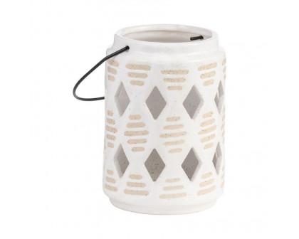 Sagebrook 6" Ceramic Diamond Cut Out Lantern - Ivory