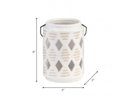 Sagebrook 6" Ceramic Diamond Cut Out Lantern - Ivory