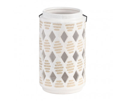 Sagebrook 9" Ceramic Diamond Cut Out Lantern - Ivory