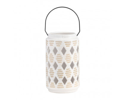 Sagebrook 9" Ceramic Diamond Cut Out Lantern - Ivory